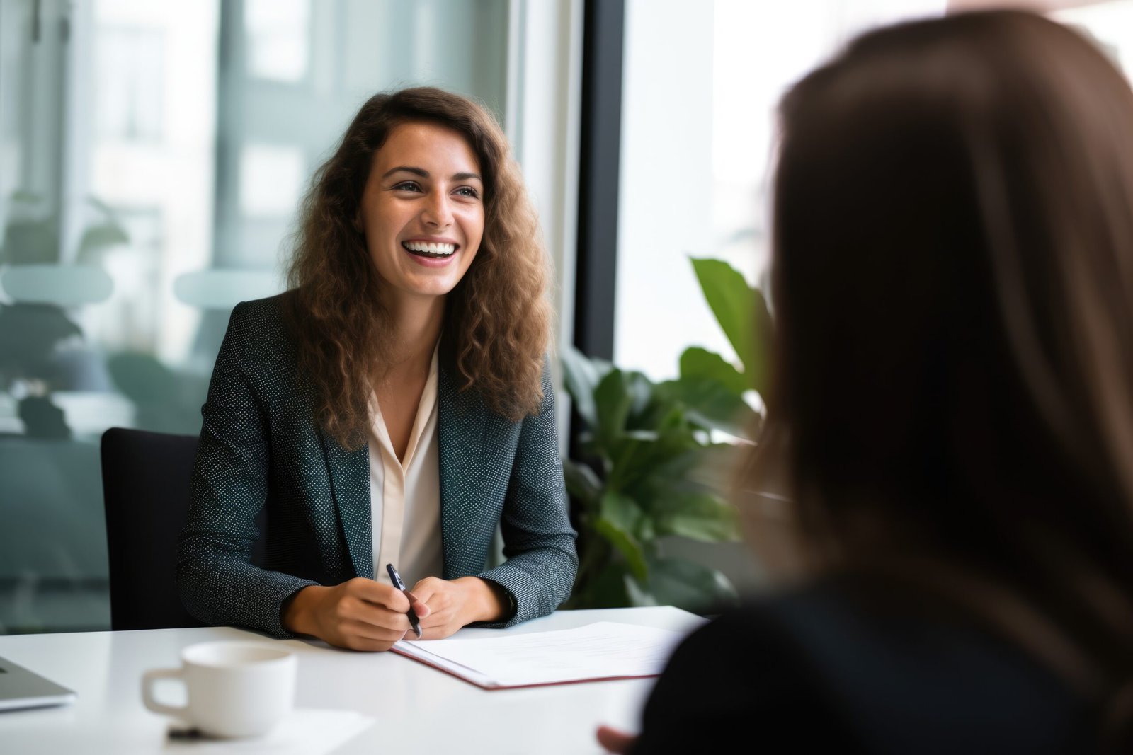 Smiling Female Manager Interviewing an Applicant In Office